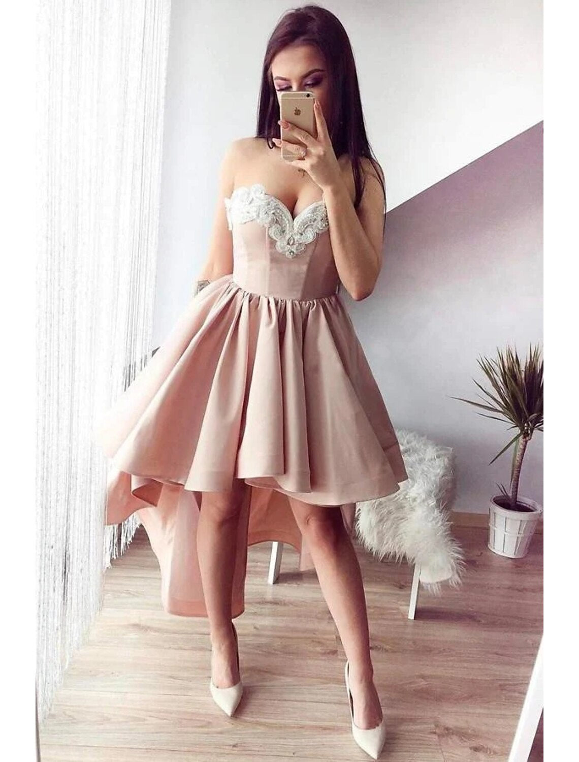 Wholesale A-Line Cocktail Dresses Party Dress Homecoming Graduation Asymmetrical Sleeveless Sweetheart Satin Backless with Appliques